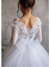 Elbow Sleeve White Lace Tulle Flower Girl Dress